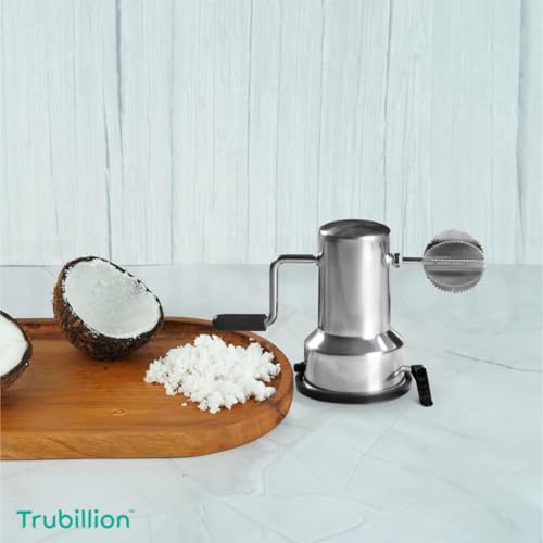 Trubillion CocoScrape Stainless Steel Coconut Scraper with Vacuum Base, Manual Rotating Handle, Sharp Blades, Non Skid, Dishwasher Safe, Rust Proof, Easy to Use, Compact Design, Made in India (Black) - Image 5