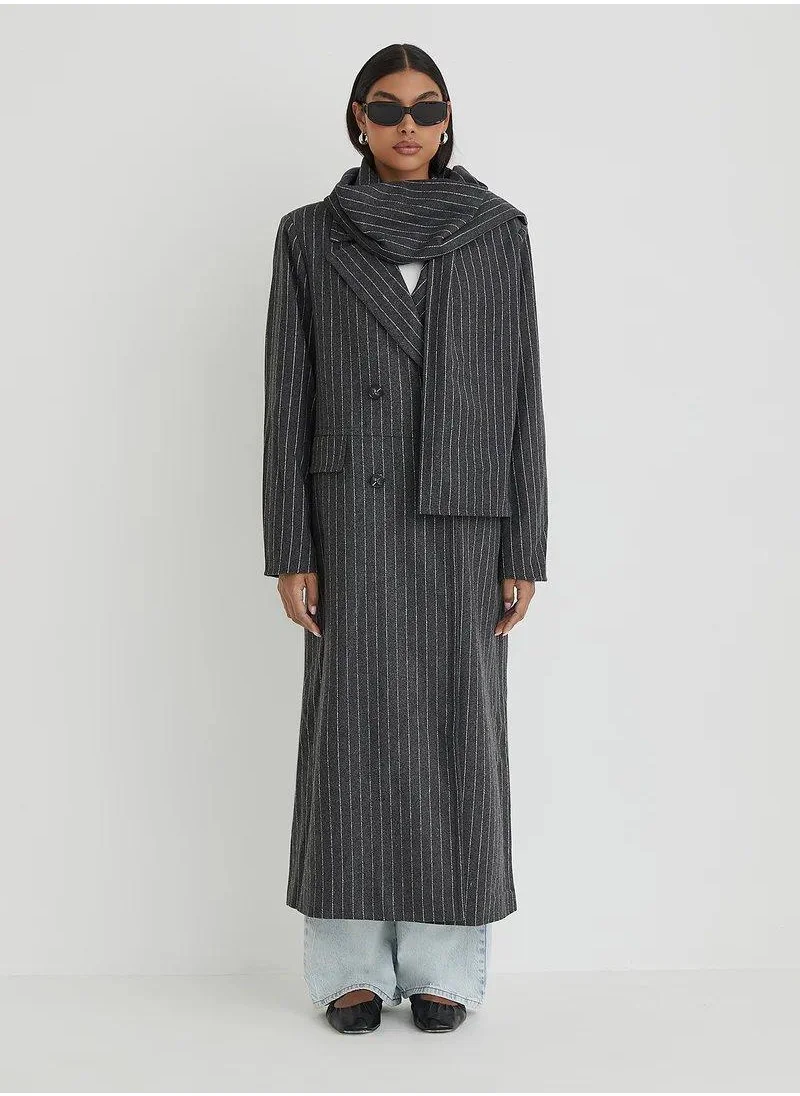 4th & Reckless Stripped Longline Coat And Scarf Set