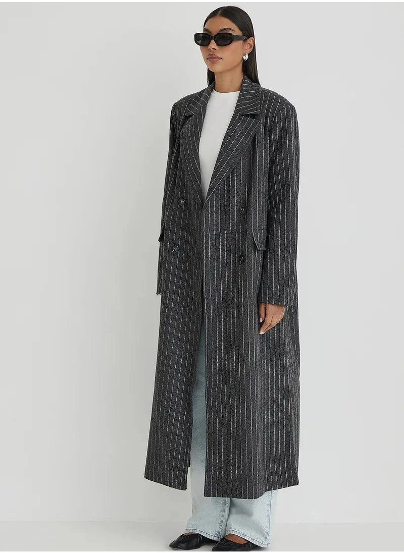 4th & Reckless Stripped Longline Coat And Scarf Set