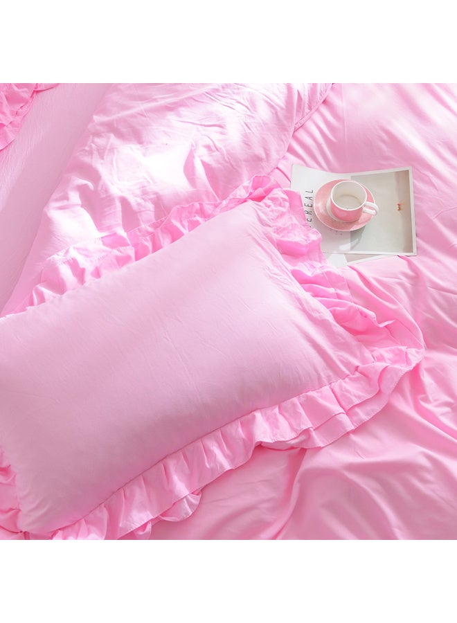 Generic # 7N Washed Cotton Quilt Cover Single Piece Three Four Pieces Solid Color Single Dormitory Double 1.8x 2.2 Pure Cotton Quilt Cover-Color:Washed Cotton Powder-white [class A Maternal And Infant Grade Fabric, Super Soft And Soft]-Specifications:0.9m--1.0m Bed Sheet Three-piece Set - Image 3