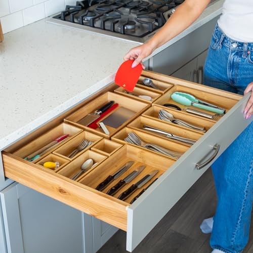 Grow Forward Bamboo Drawer Organizer Boxes - Set of 14 Wooden Drawer Organizers for Kitchen, Bathroom, Office, Desk, Vanity, Makeup - Non-Slip Junk Drawer Organizer Trays for Storage and Organization - Image 5