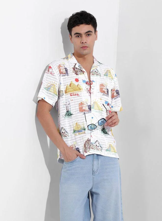 شركة المرآب الهندية Men Relaxed Fit Printed Cuban Collar Half Sleeves Shirt