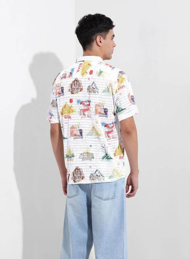 شركة المرآب الهندية Men Relaxed Fit Printed Cuban Collar Half Sleeves Shirt