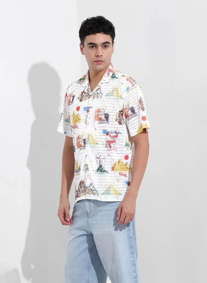 The Indian Garage Co Men Relaxed Fit Printed Cuban Collar Half Sleeves Shirt