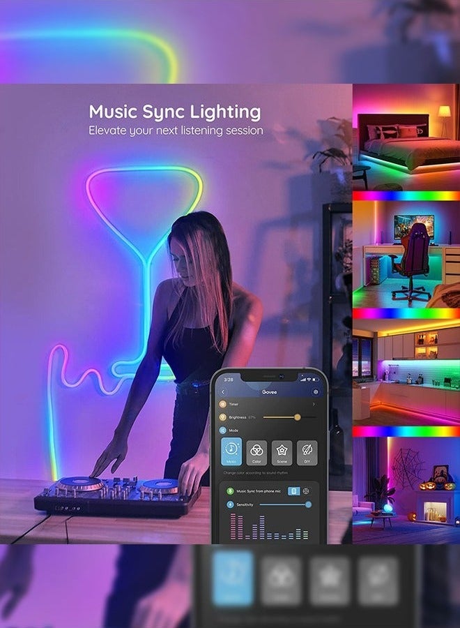 ELTRAZONE شريط إضاءة نيون LED ذكي بلوتوث RGB بطول 5م | متزامن مع الموسيقى | مرن ومزود بالطاقة عبر USB | متحكم عبر التطبيق | أضواء حبل متغيرة الألوان للمنزل، غرفة النوم، السيارة، الحديقة، الحفلات، الزينة الخارجية | إضاءة DIY مقاومة للماء للمطبخ، الدراجة، سطح المكتب - Image 3