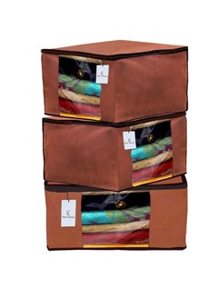 Kuber Industries Kuber Industries Dust Proof Cloth Bags|Garment Cover|Clothes Storage Bag|Wardrobe Organizer|3 Pieces|Transparent Window|Extra Large (Brown)  - Image 1