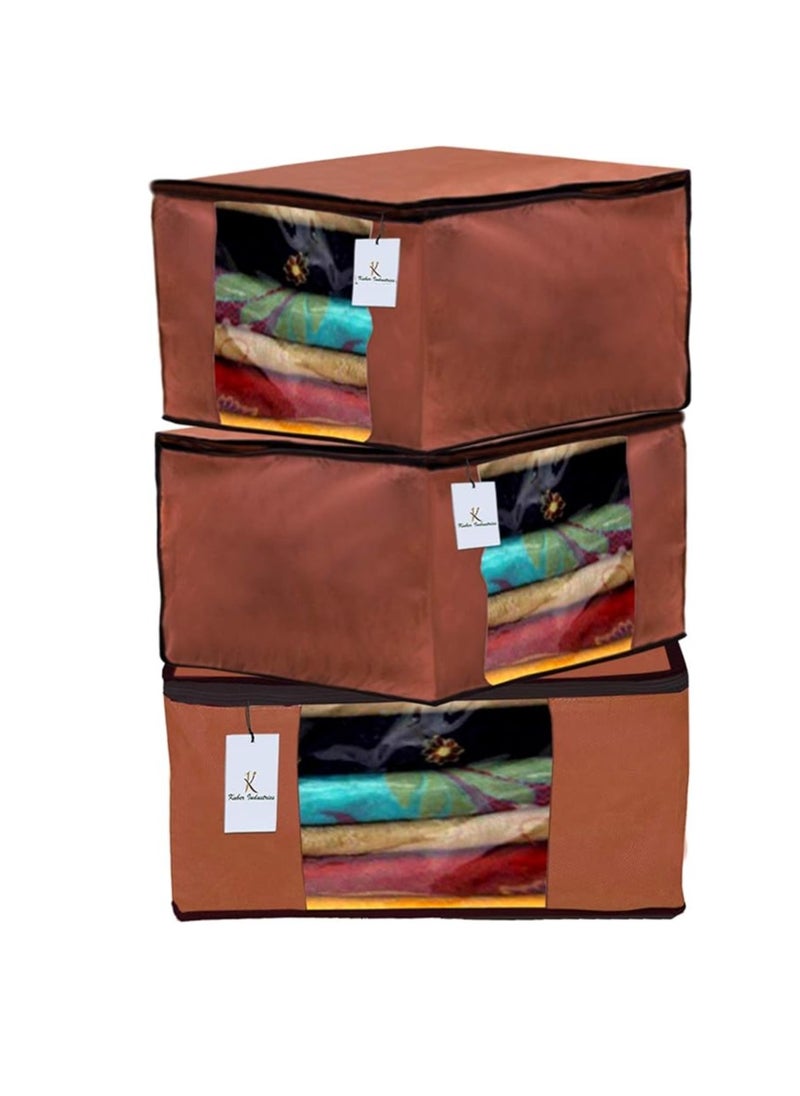 Kuber Industries Kuber Industries Dust Proof Cloth Bags|Garment Cover|Clothes Storage Bag|Wardrobe Organizer|3 Pieces|Transparent Window|Extra Large (Brown)  - Image 1
