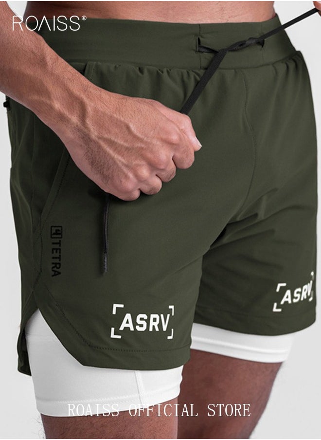 roaiss Five-Point Sports Shorts Fake Two-Piece Quick Drying Double Layer Basketball Pants Anti-Light Running Fitness Summer  - Image 1