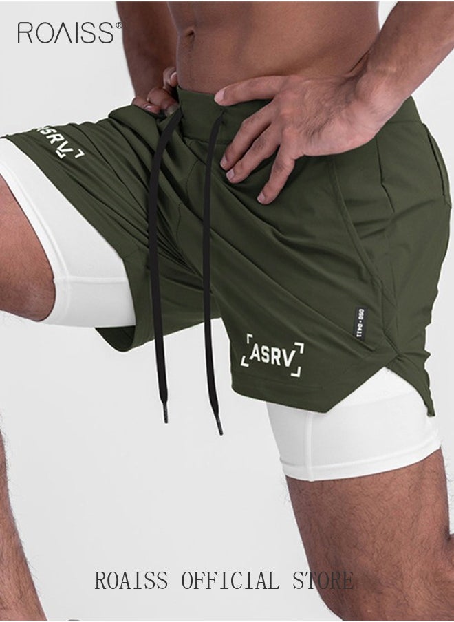 roaiss Five-Point Sports Shorts Fake Two-Piece Quick Drying Double Layer Basketball Pants Anti-Light Running Fitness Summer  - Image 4