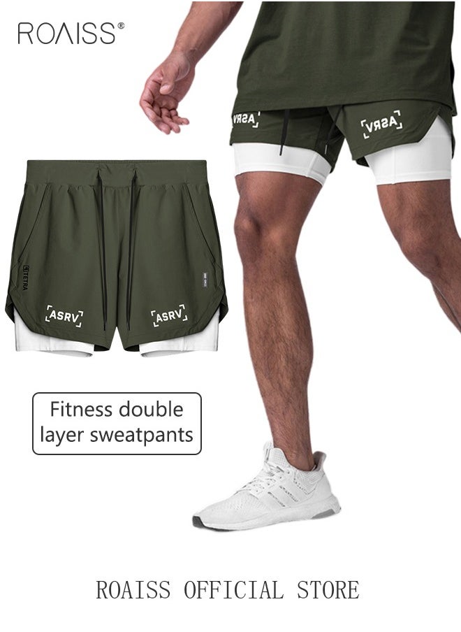 roaiss Five-Point Sports Shorts Fake Two-Piece Quick Drying Double Layer Basketball Pants Anti-Light Running Fitness Summer  - Image 3