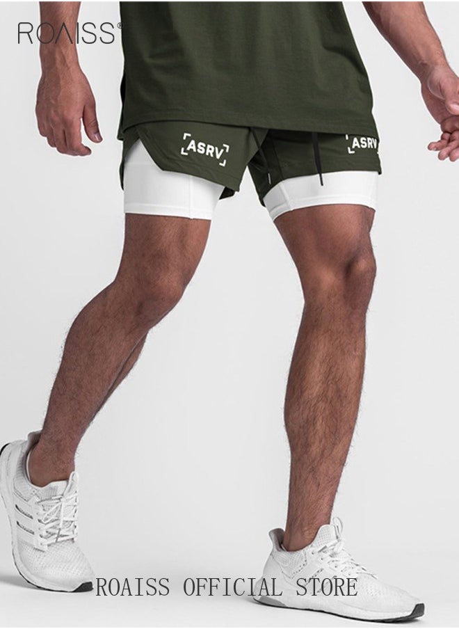 roaiss Five-Point Sports Shorts Fake Two-Piece Quick Drying Double Layer Basketball Pants Anti-Light Running Fitness Summer  - Image 2