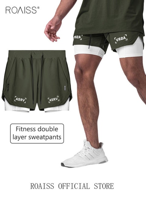 Men's Five Point Sports Shorts Fake Two Piece Quick Drying Double Layer Basketball Pants Anti Light Running Fitness Summer Workout Gear With Compression Liner