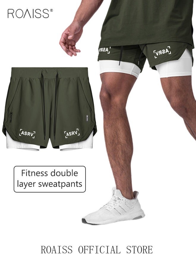 roaiss Five-Point Sports Shorts Fake Two-Piece Quick Drying Double Layer Basketball Pants Anti-Light Running Fitness Summer  - Image 1
