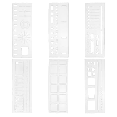 BENECREAT 6 Styles Planner Stencil Templates, 8.6x3.1Inch Journal Painting Stencil Plastic Reusable Drawing Templates for Scrapbook, Fabric, Tiles, Floor Furniture, Wall Art Decor - Image 1
