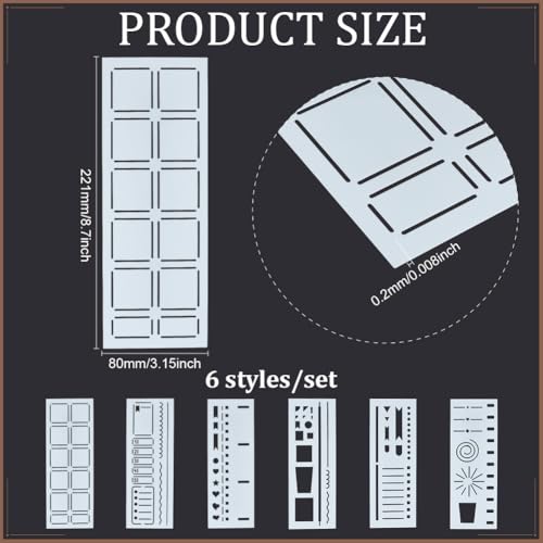 BENECREAT 6 Styles Planner Stencil Templates, 8.6x3.1Inch Journal Painting Stencil Plastic Reusable Drawing Templates for Scrapbook, Fabric, Tiles, Floor Furniture, Wall Art Decor - Image 2