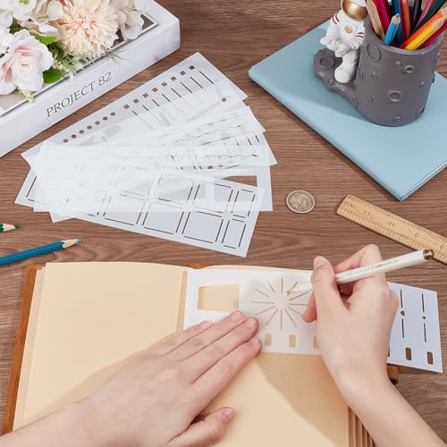 BENECREAT 6 Styles Planner Stencil Templates, 8.6x3.1Inch Journal Painting Stencil Plastic Reusable Drawing Templates for Scrapbook, Fabric, Tiles, Floor Furniture, Wall Art Decor - Image 3