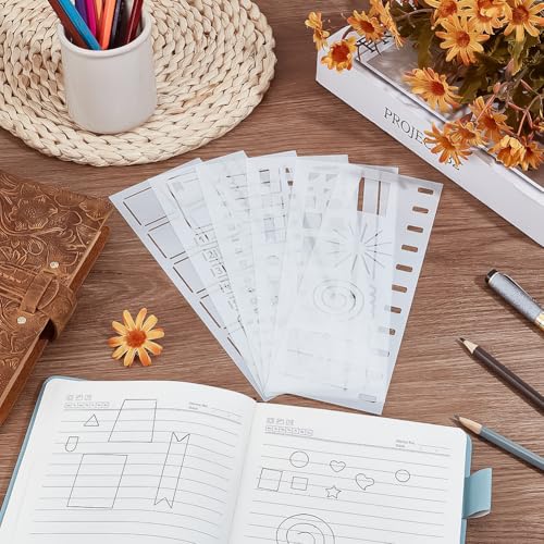 BENECREAT 6 Styles Planner Stencil Templates, 8.6x3.1Inch Journal Painting Stencil Plastic Reusable Drawing Templates for Scrapbook, Fabric, Tiles, Floor Furniture, Wall Art Decor - Image 4