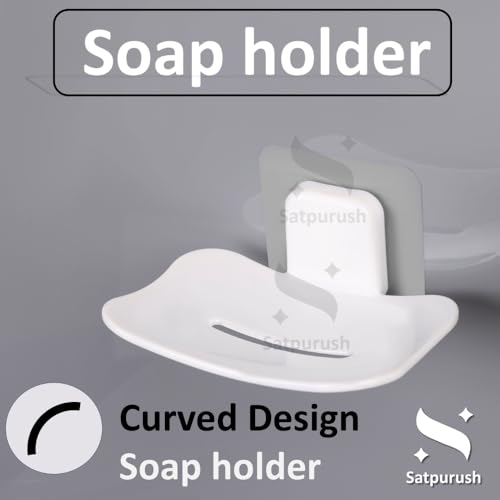 Satpurush Self-Adhesive Soap Holder for Bathroom (Pack of 2) Wall Mounted No-Drill Soap Stand with Water Drainage | Strong Sticker Plastic Soap Dish for Wash Basin & Kitchen (White) - Image 2