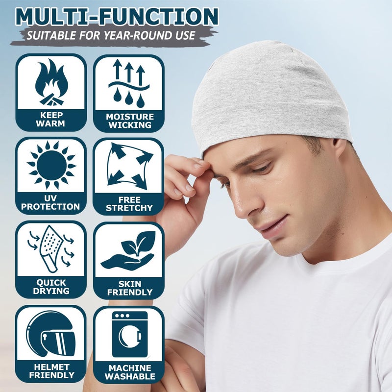 Headshion Cotton Skull Caps for Men Women,4-Pack Lightweight Beanie Sleep Hats Breathable Helmet Liner - Image 3