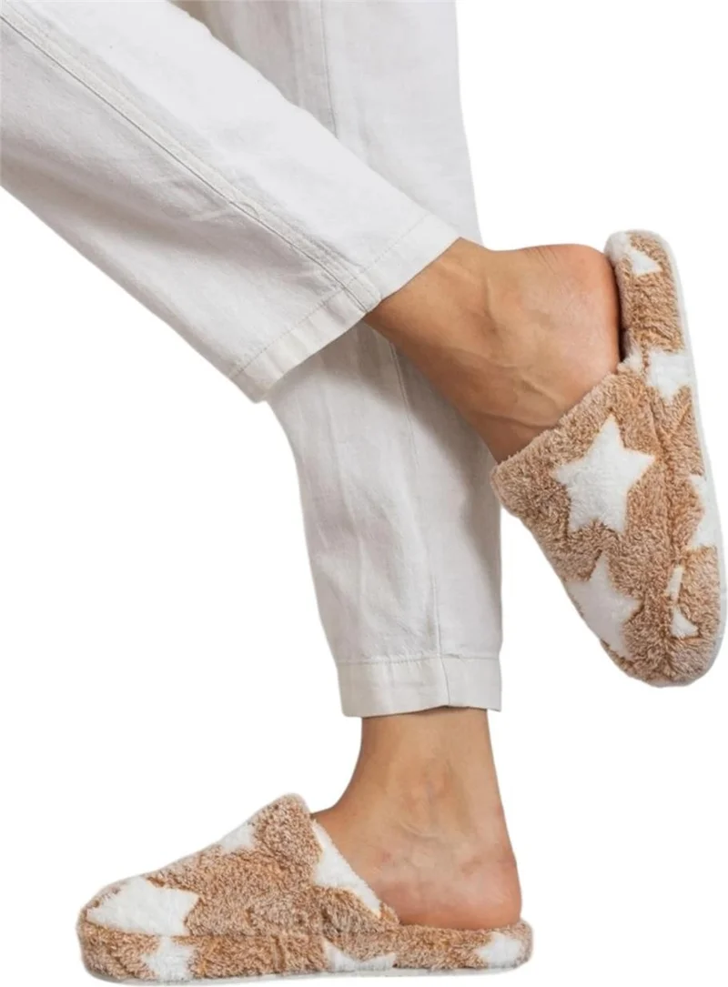 Liger Closed Front Star Printed Plush Women's Home Slippers Mink