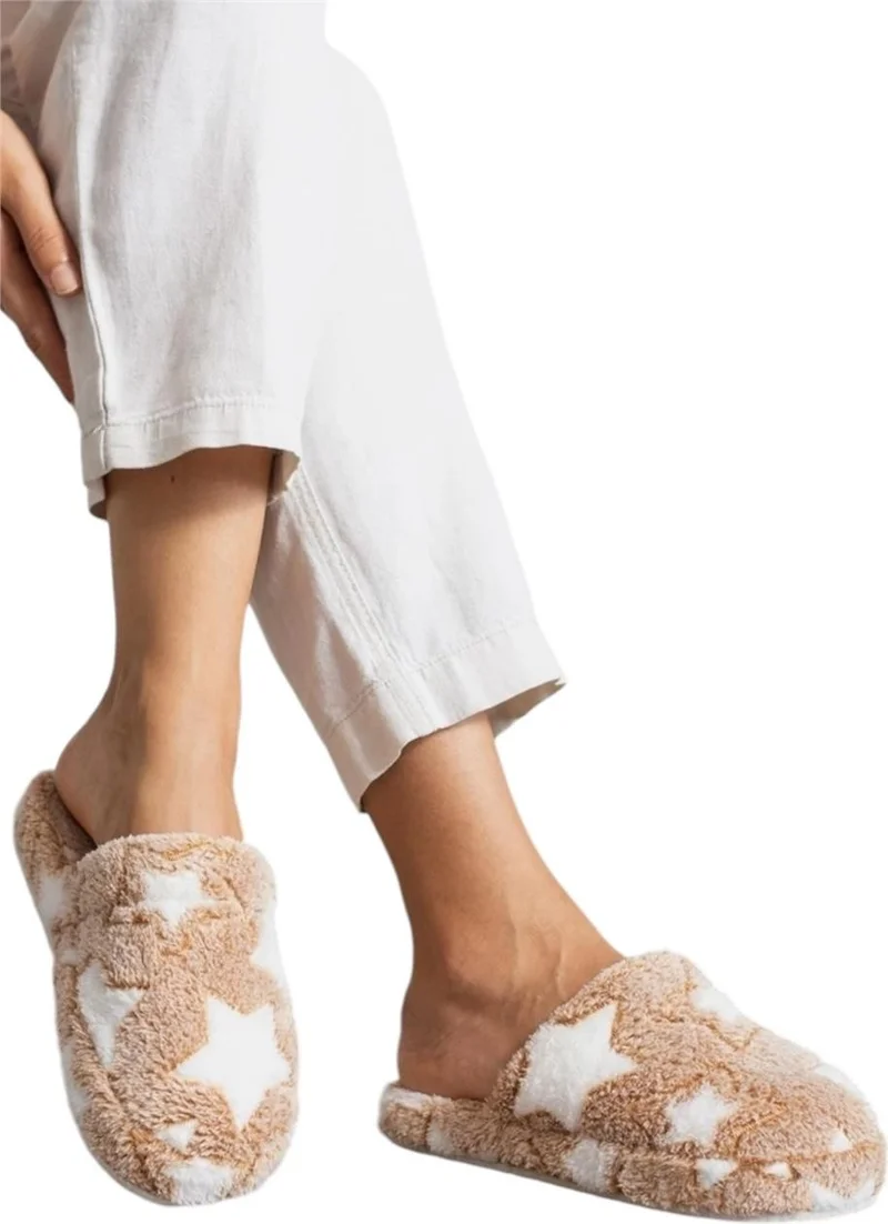 Liger Closed Front Star Printed Plush Women's Home Slippers Mink