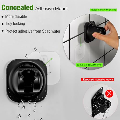 RIVOODS Handheld Shower Head Holder 5 Positions Adjustable Concealed Adhesive Mount with Screw Option Bathroom Wall Mount Shower Hose Holder Matte Black - Image 3