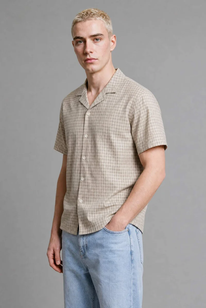 Boxy Fit Apache Neck Short Sleeve Shirt