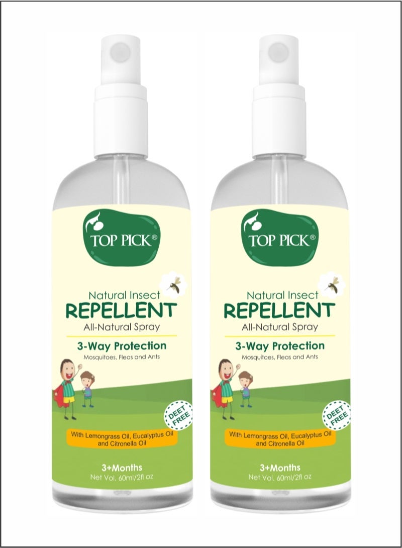 Top Pick Triple Protection Insect Repellent - Lemongrass, Eucalyptus - Citronella For 3+ months Pack of 2