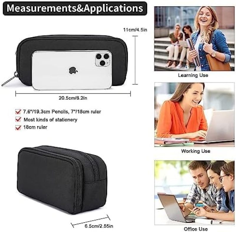 Della Gao - Estuche para lápices de gran capacidad, estuche estético, organizador de papelería de oficina, simple y resistente, multifuncional para hombres, color negro - Image 3