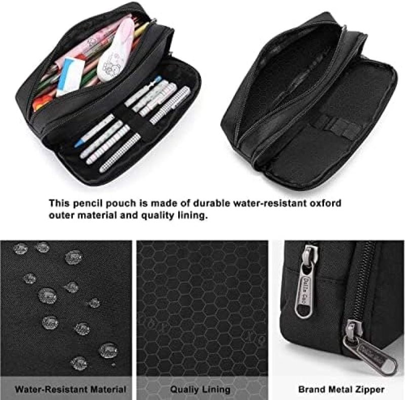 Della Gao - Estuche para lápices de gran capacidad, estuche estético, organizador de papelería de oficina, simple y resistente, multifuncional para hombres, color negro - Image 2
