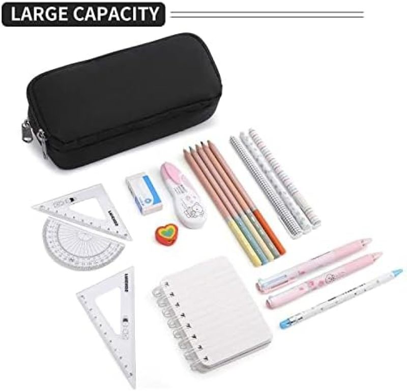 Della Gao - Estuche para lápices de gran capacidad, estuche estético, organizador de papelería de oficina, simple y resistente, multifuncional para hombres, color negro - Image 5