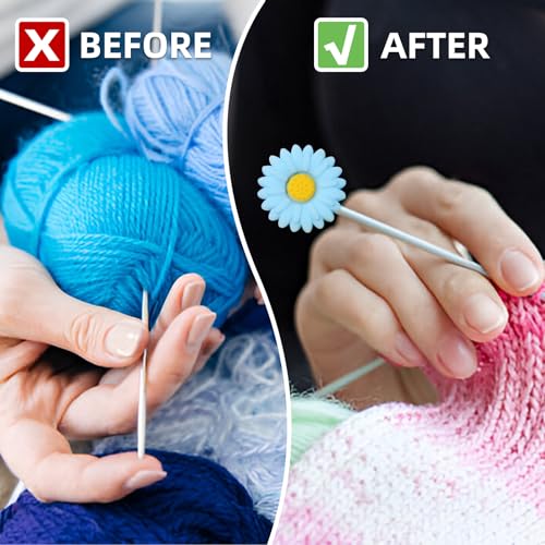 CESUSME 32 Pcs Knitting Needle Stoppers, Cute Daisy Sun Flower Knitting Silicone Stoppers, Knitting Needle Point Protectors, Knitting Crochet for Hand DIY Supplies Accessories - Image 4