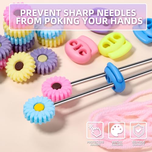CESUSME 32 Pcs Knitting Needle Stoppers, Cute Daisy Sun Flower Knitting Silicone Stoppers, Knitting Needle Point Protectors, Knitting Crochet for Hand DIY Supplies Accessories - Image 3