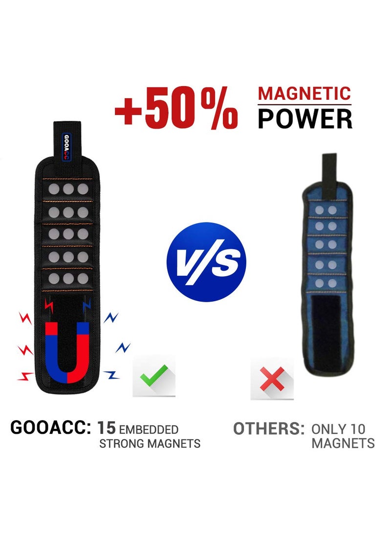 GOOACC GOOACC GRC61 1 Pack Wristband with 15 Strong Magnets Screws Nails Drill Bits Holding Best Unique Tool Gift for DIY Handyman Father Dad Husband Boyfriend Men Women2 Years Warranty  - Image 3