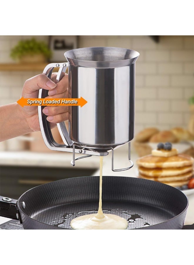 GNAFOTU 900ml Mix Batter Separator with Squeeze Handle, Cake Pancake Pourer, Muffins-Cooking Funnel, Stainless Steel Egg Tart Liquid Dispenser, Kitchen Baking Tool for Cupcake, Brownie, Donut, Crepes, Waffles - Image 3