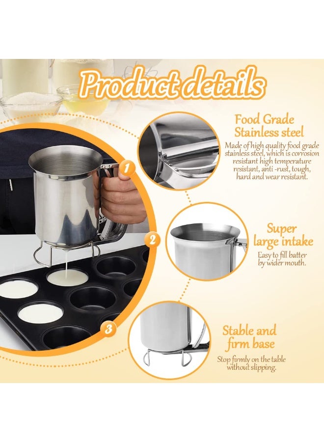 GNAFOTU 900ml Mix Batter Separator with Squeeze Handle, Cake Pancake Pourer, Muffins-Cooking Funnel, Stainless Steel Egg Tart Liquid Dispenser, Kitchen Baking Tool for Cupcake, Brownie, Donut, Crepes, Waffles - Image 2