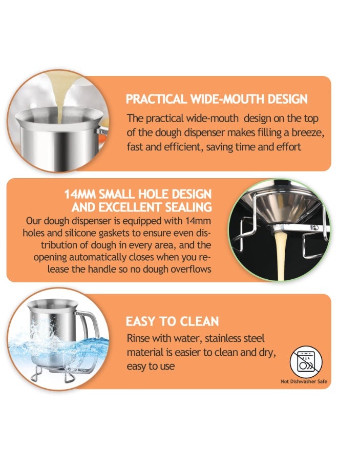 GNAFOTU 900ml Mix Batter Separator with Squeeze Handle, Cake Pancake Pourer, Muffins-Cooking Funnel, Stainless Steel Egg Tart Liquid Dispenser, Kitchen Baking Tool for Cupcake, Brownie, Donut, Crepes, Waffles - Image 5