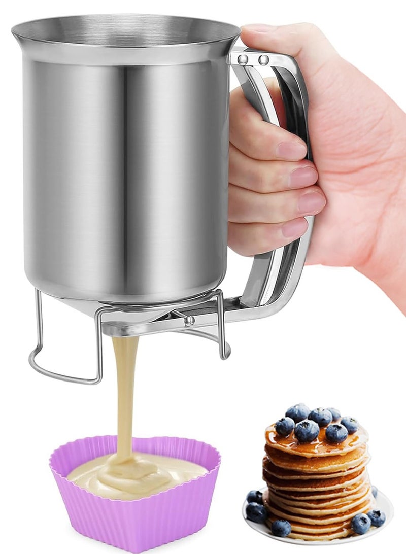 GNAFOTU 900ml Mix Batter Separator with Squeeze Handle, Cake Pancake Pourer, Muffins-Cooking Funnel, Stainless Steel Egg Tart Liquid Dispenser, Kitchen Baking Tool for Cupcake, Brownie, Donut, Crepes, Waffles - Image 1