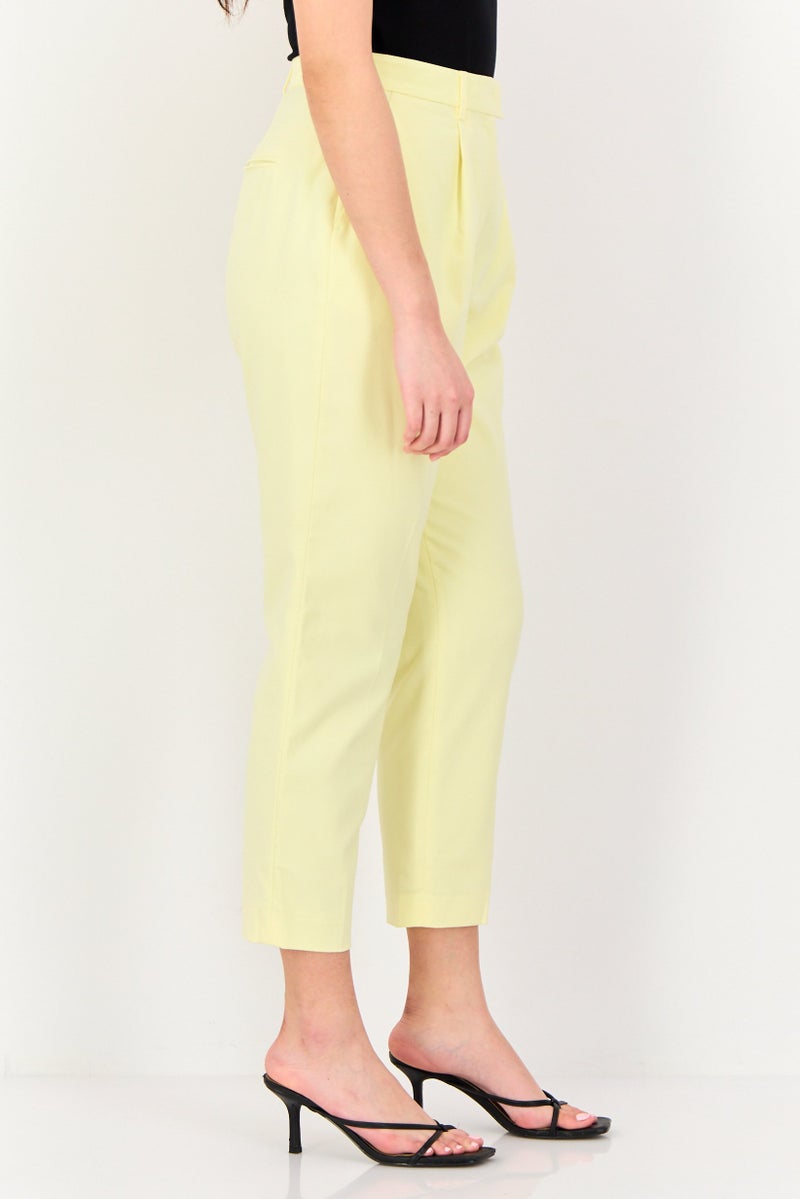 SELECTED Women Regular Fit Plain Cropped Pants, Yellow - Image 2