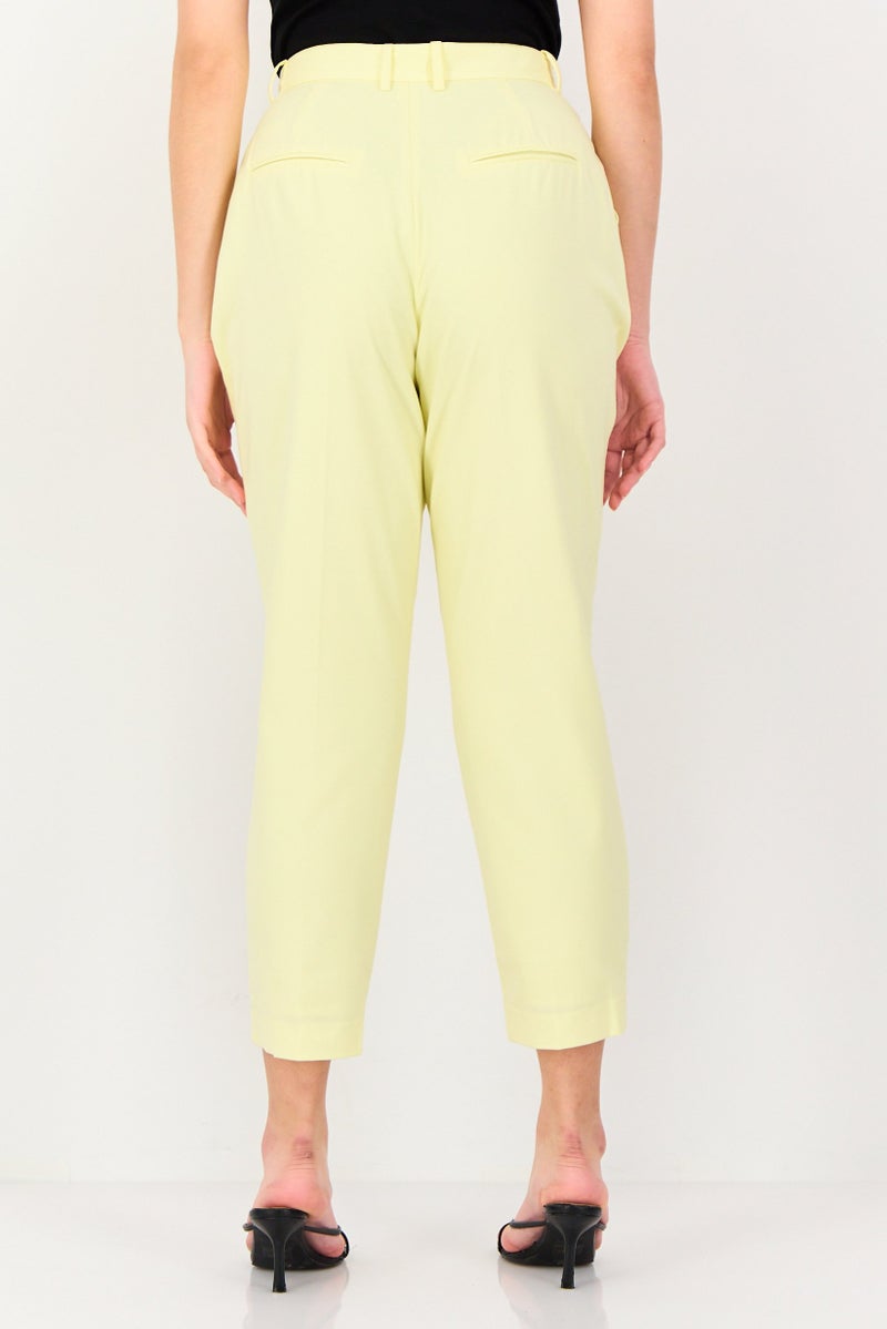 SELECTED Women Regular Fit Plain Cropped Pants, Yellow - Image 3