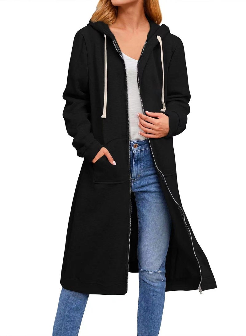 Loquat Autumn And Winter New Women's Loose Zipper Long Cardigan Overcoat 
