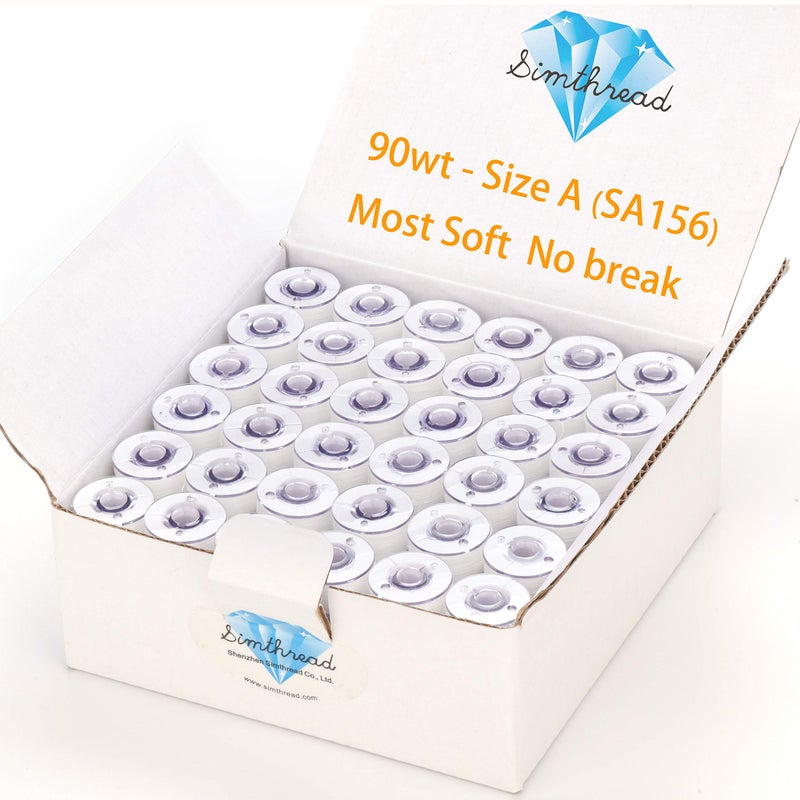 Simthread 144pcs White 90 Weight WT60S2 Prewound Bobbins Thread Size A Class 15 Plastic Sided for Brother Babylock Embroidery Thread Sewing Thread Machine DIY