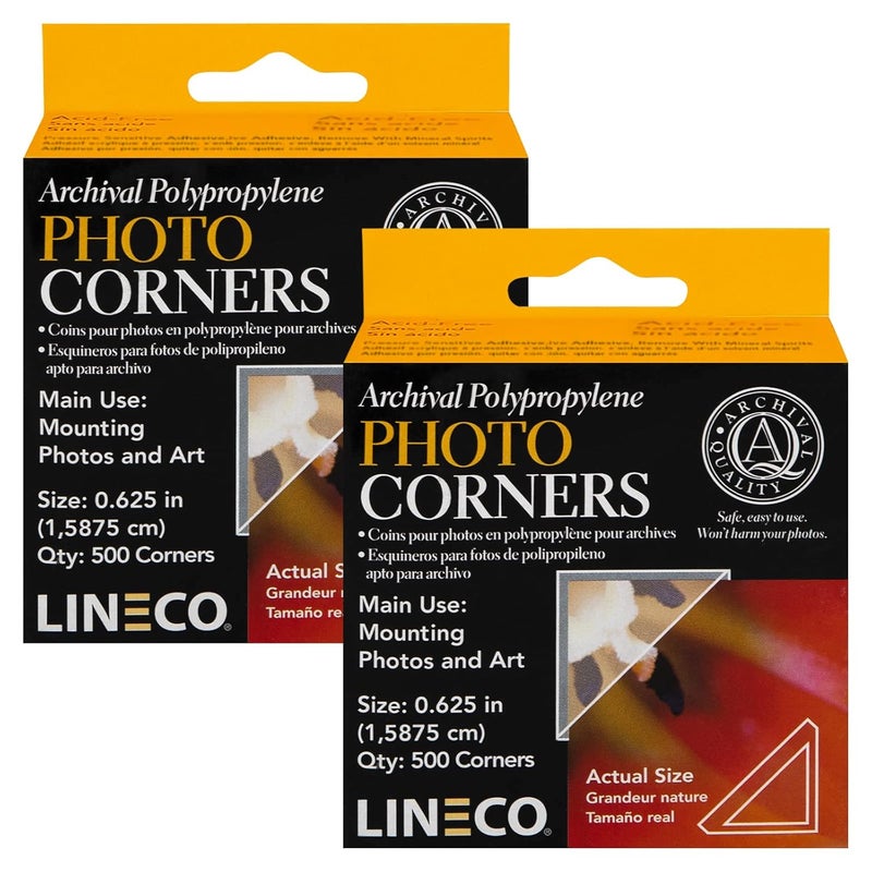 Lineco Infinity 0.625" Acid-Free Archival Photo Corners Self Adhesive, Pressure Sensitive, Non-Yellowing, Mounting for Pictures, Scrapbook, DIY, Displaying Posters (Pack of 500), 2 Pack - Image 1