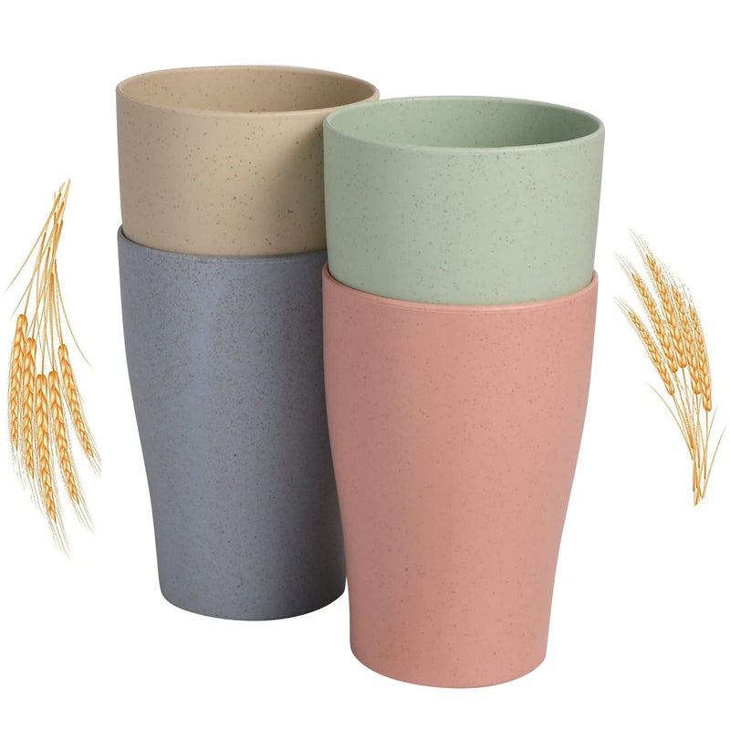 WANBY Wheat Straw Cup 4 Pcs Unbreakable and Reusable Drinking Cups EcoFriendly Healthy Tumbler Set for Milk Juice and Water Dishwasher Safe 4 Pcs 15 Oz