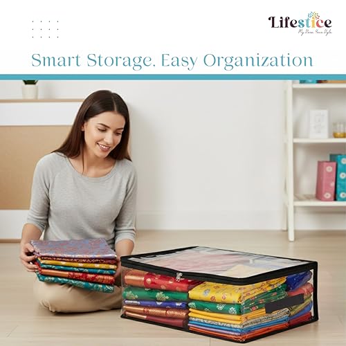 LIFESTICE Transparent Plastic Clothes Storage Bag(Pack of 2) |Clothes Organiser for Wardrobe | Saree Covers with zip |Saree Organizer for Wardrobe |Saree Bags Storage (PACK OF 2) - Image 4