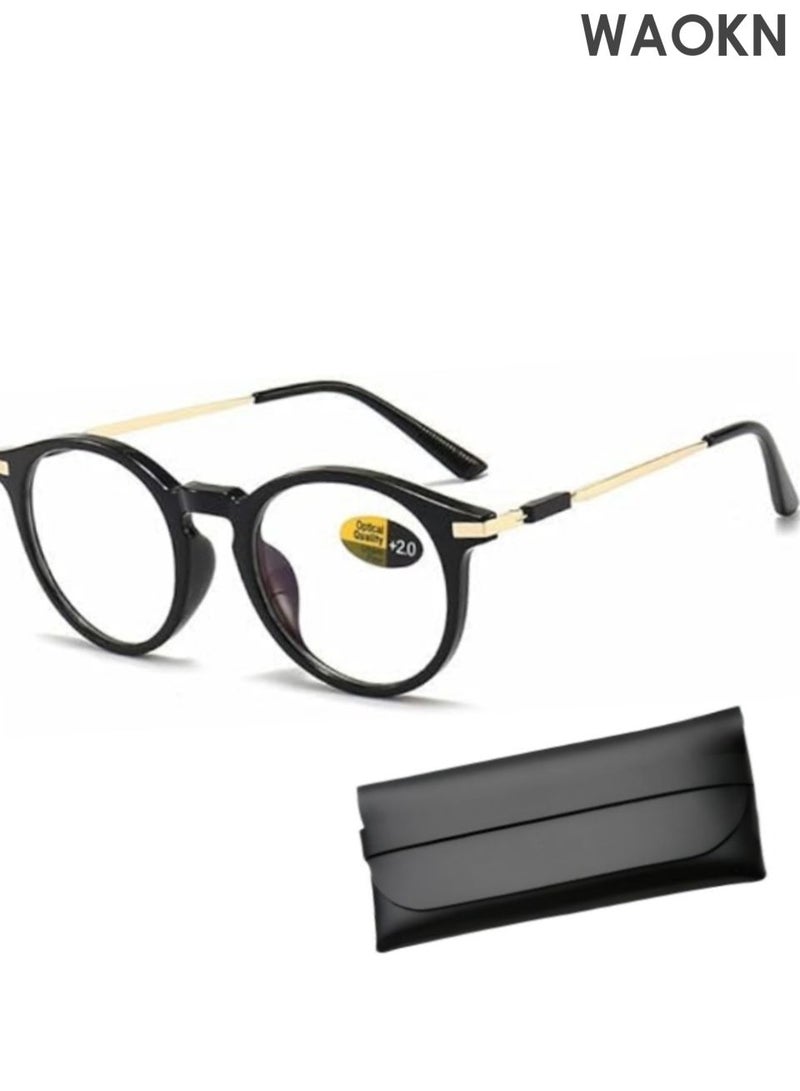 WAOKN Anti blue light glasses, suitable for both men and women, round frame retro plain color anti fatigue ultra light glasses, made of ultra light PC material, wear-resistant and durable, suitable for reading, computers, televisions, mobile phones and other electronic products. - Image 1
