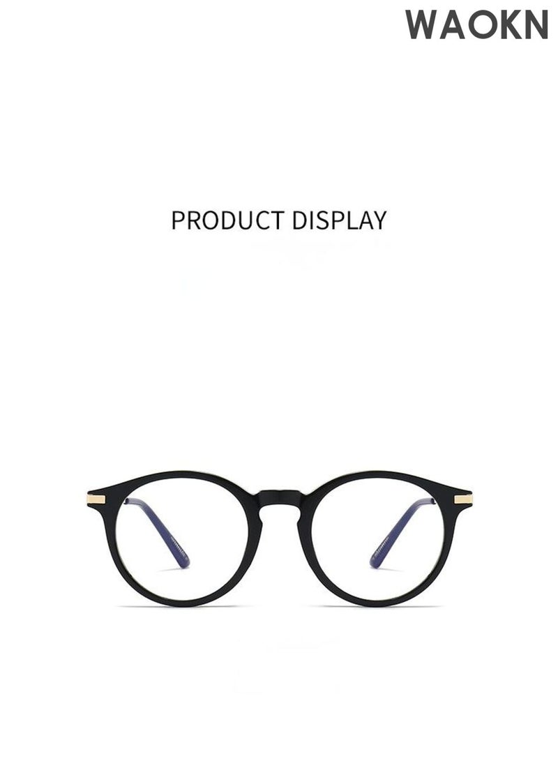 WAOKN Anti blue light glasses, suitable for both men and women, round frame retro plain color anti fatigue ultra light glasses, made of ultra light PC material, wear-resistant and durable, suitable for reading, computers, televisions, mobile phones and other electronic products. - Image 4