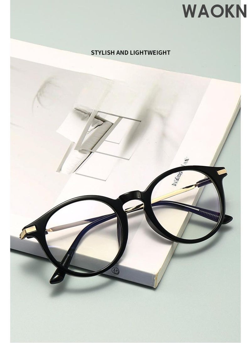 WAOKN Anti blue light glasses, suitable for both men and women, round frame retro plain color anti fatigue ultra light glasses, made of ultra light PC material, wear-resistant and durable, suitable for reading, computers, televisions, mobile phones and other electronic products. - Image 5