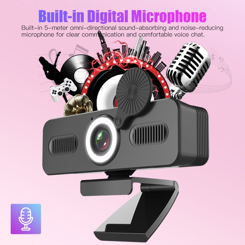 2160P HD Webcam Computer Webcam with Microphone USB PC Web Camera 120-degree Wide Angle with Fill-in Light Drive for Recording Calling Conferencing Gaming Compatible with Windows Vista iOS - Image 5