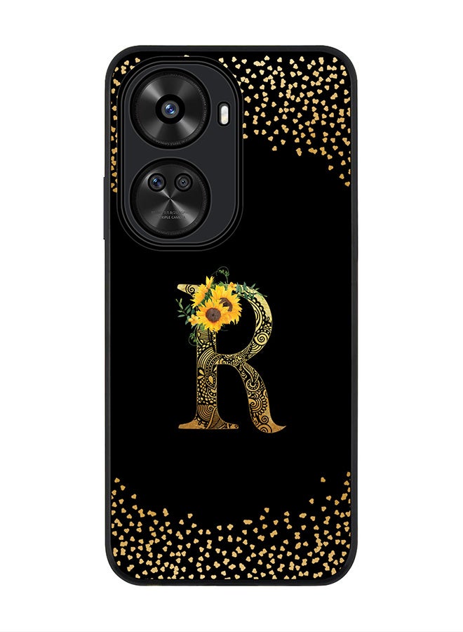 Stylizedd Rugged Black edge case for Huawei nova 12 SE / Huawei nova 11 SE 4G,Slim fit Cover Custom Monogram Initial Letter Floral Pattern Alphabet - R (Black) - Image 1